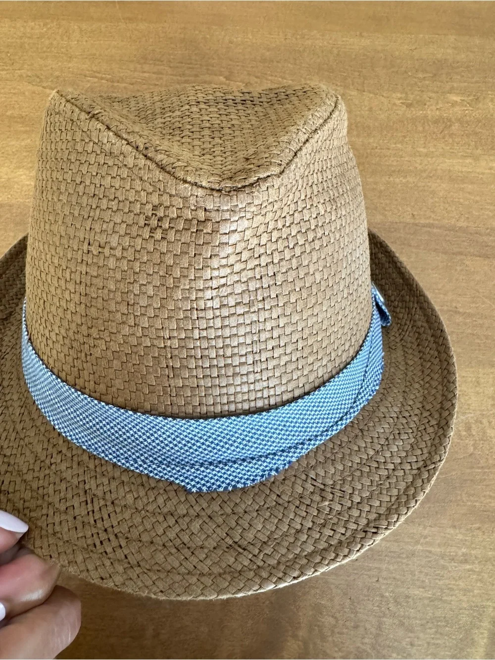 Andy & Evan Brown Woven Fedora with Blue Check Band